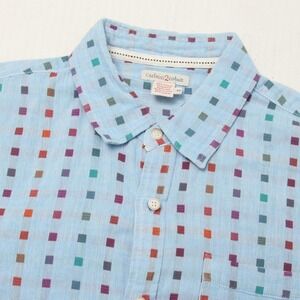 Carbon2cobalt Shirt Mens Medium Blue Geometric Cotton Short Sleeve Button Up